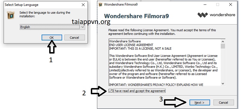 Nhấn OK > tích vào ô vuông nhỏ > nhấn Next.