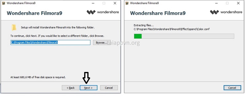 Mặc định ở ổ C > nhấn Next > đợi vài phút đẻ phần mềm tự cài