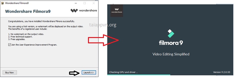 Nhấn nút Launch để khởi động phần mềm Filmora 9.