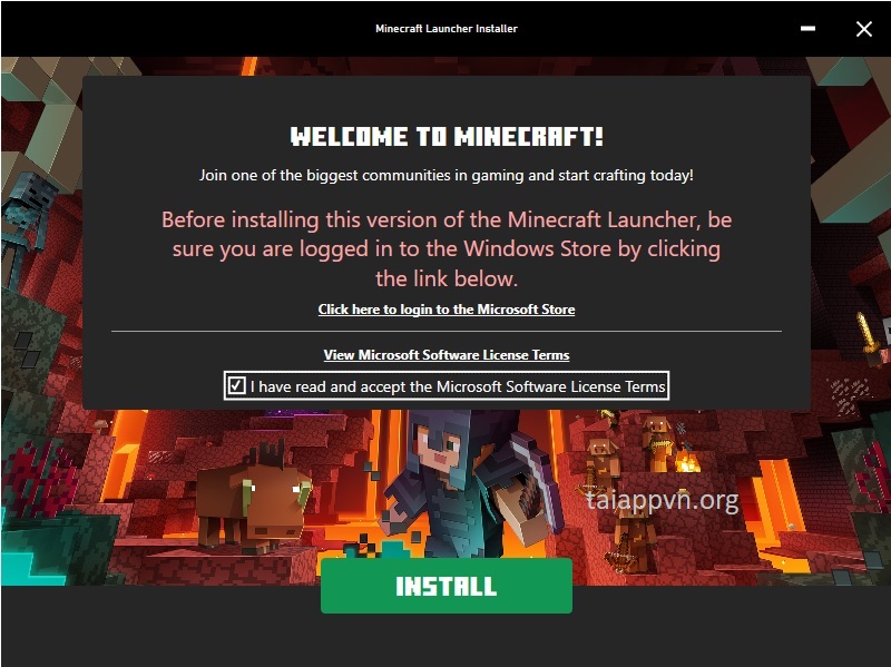 Chấp nhận điều khoản và nhấn INSTALL