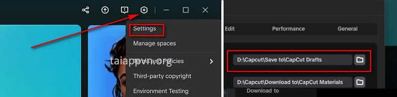 Settings > Drafts > chọn đường dẫn lưu project