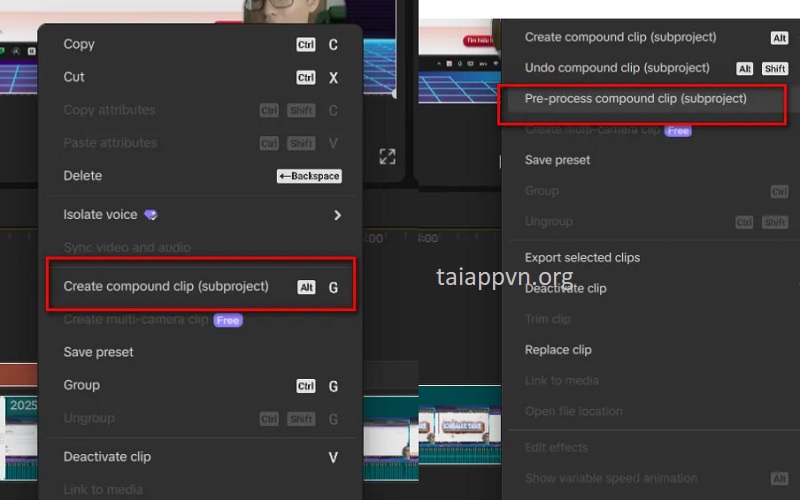Convert to Compound Clip > Pre-process Compound Clip