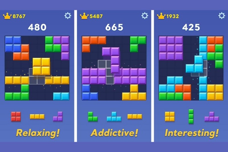 Giao diện đầy màu sắc của trò chơi Block Blast giúp rèn luyện trí tuệ.