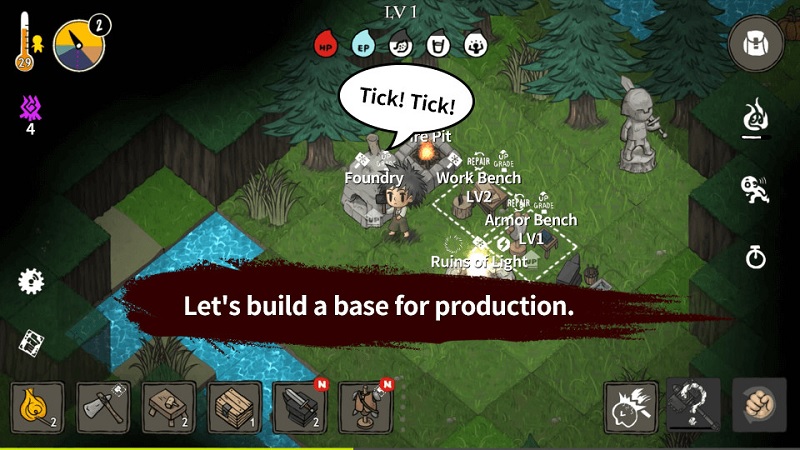 Giao diện đồ họa pixel độc đáo của trò chơi sinh tồn The Wild Darkness phiên bản mới nhất