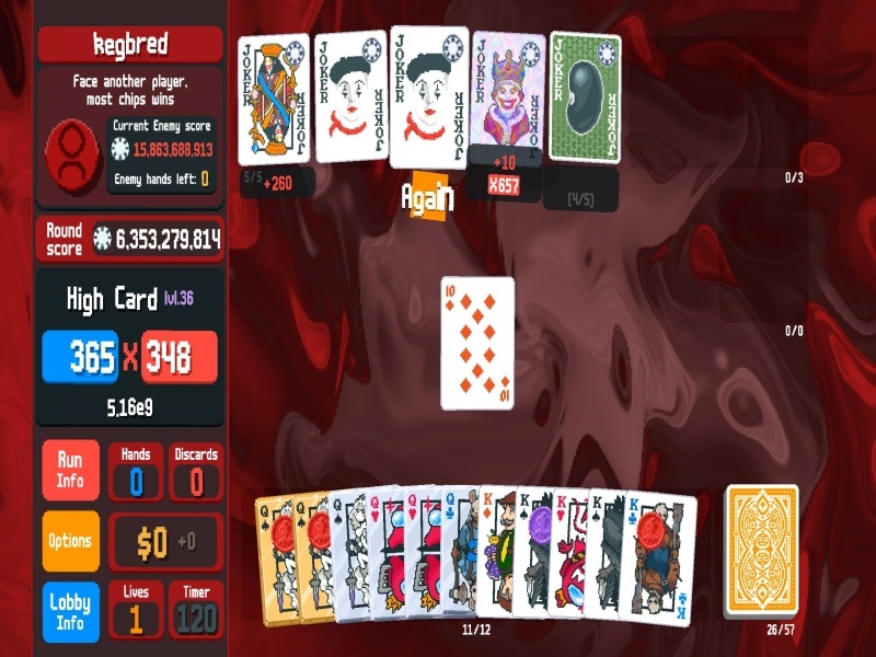 Balatro - cuộc chiến trí tuệ, sử dụng các tay bài Poker để ghi điểm