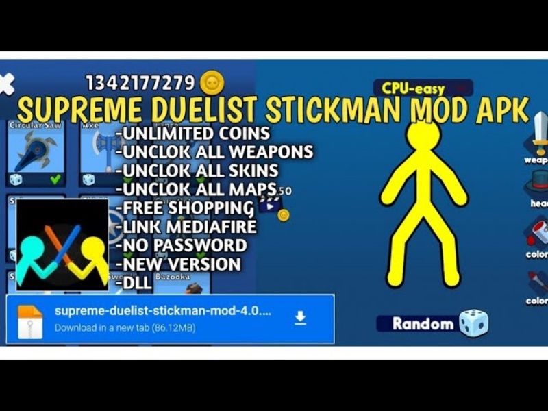 Những tính năng nổi bật trong bản hack Supreme Duelist Stickman